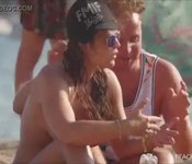 Tall Brunette with great tits on topless beach